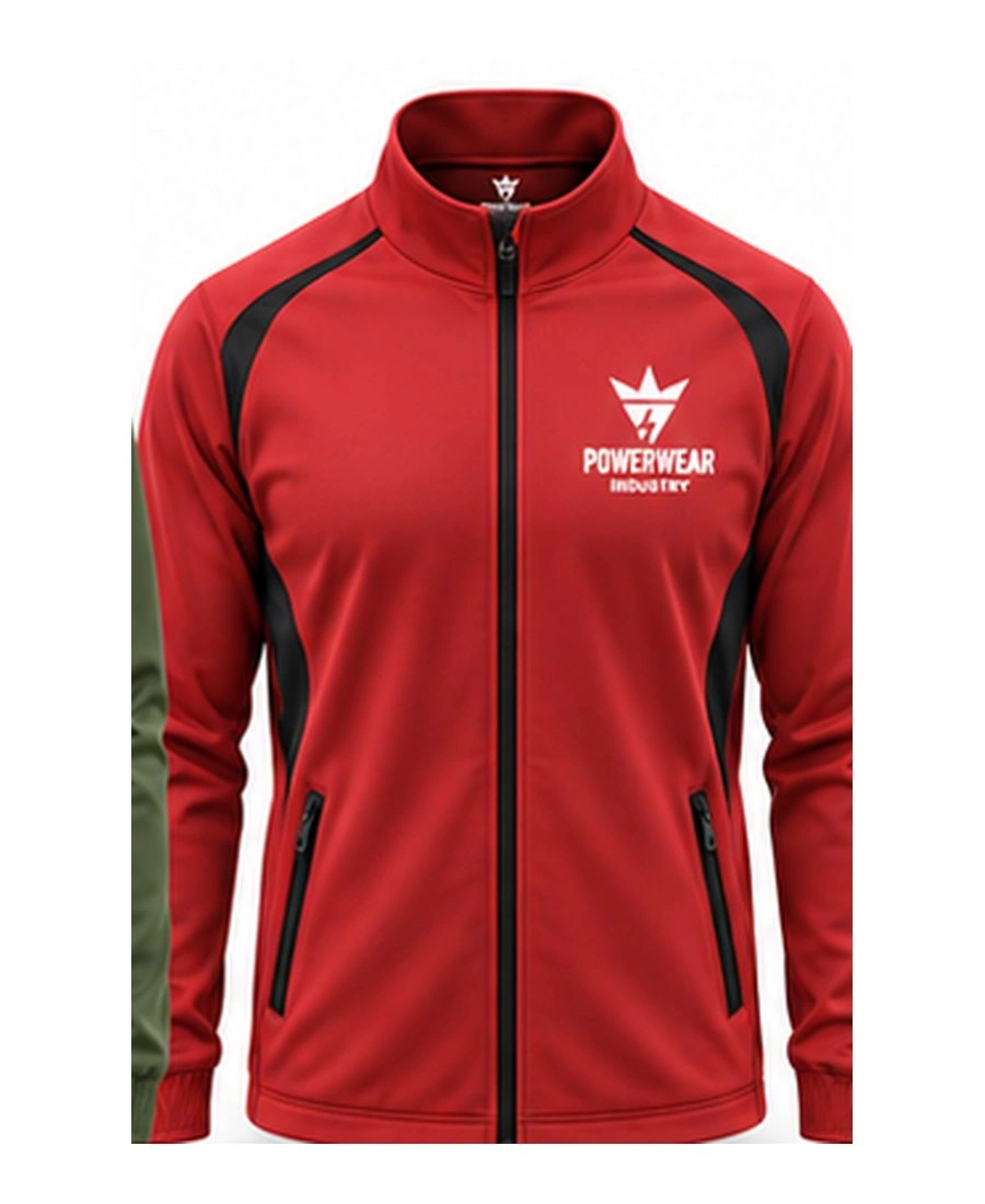 Breathable Mesh Inset Gym Warmup Jacket by Power Wear Industry with branded crest
