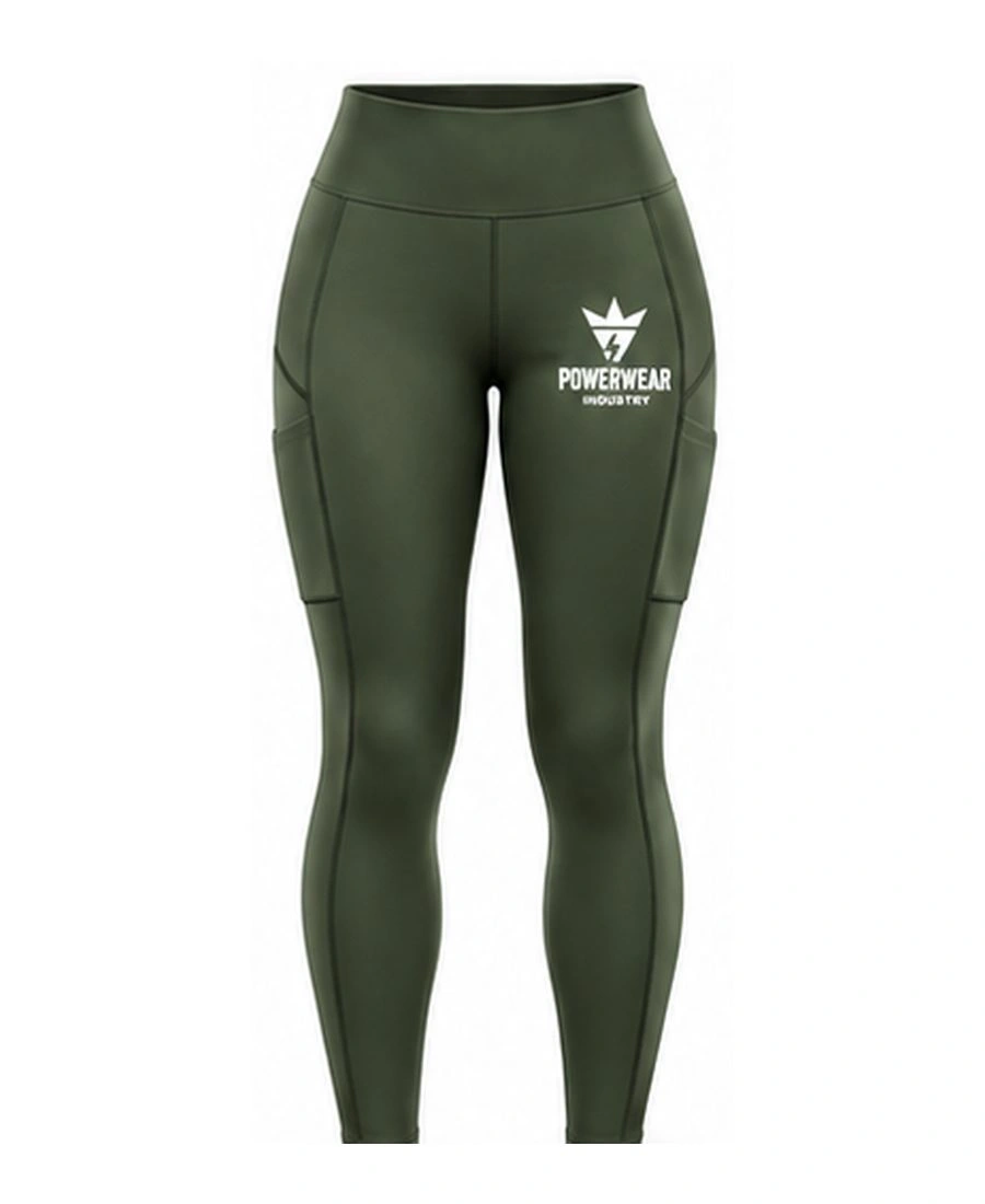 Breathable Laser-Cut Ventilation Sports Leggings by Power Wear Industry with branded crest