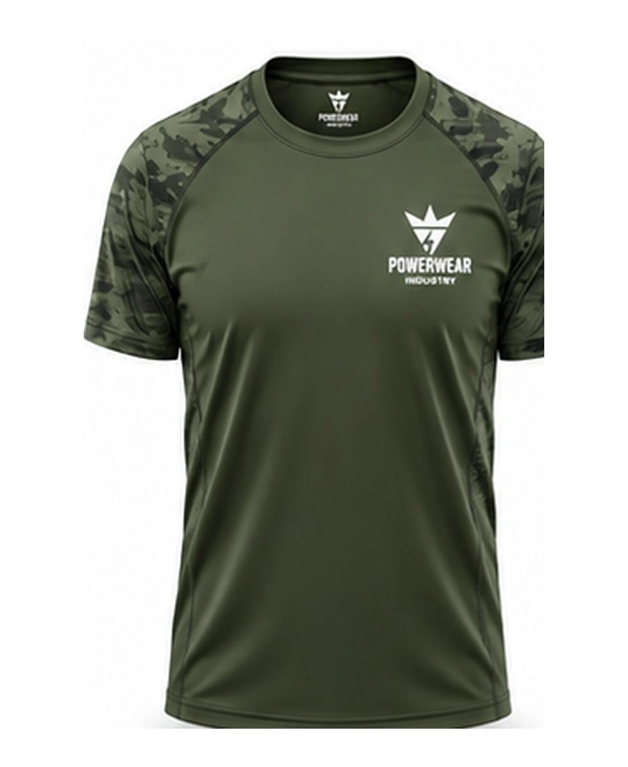 Quick-Dry Heathered Tech Performance Tee by Power Wear Industry with branded crest