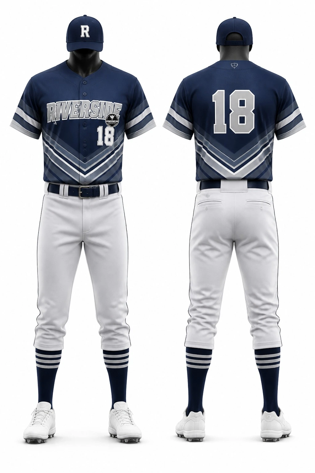 Custom Baseball Uniform — Design 05 by Power Wear Industry with left-chest logo