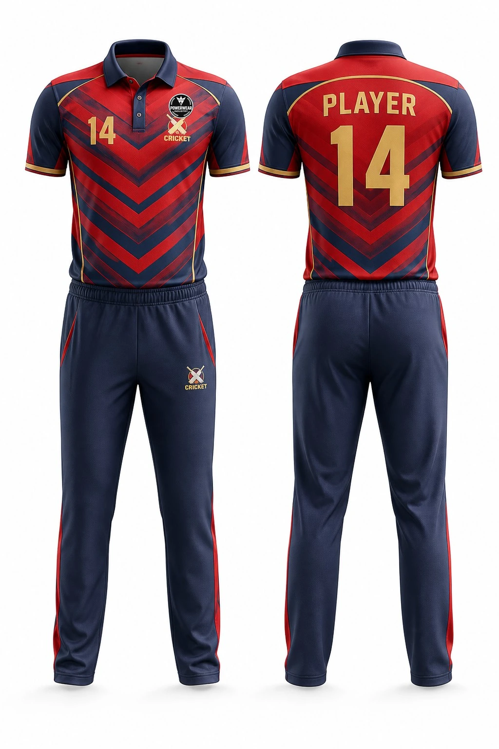 Custom Cricket Uniform — Design 03 by Power Wear Industry with left-chest logo