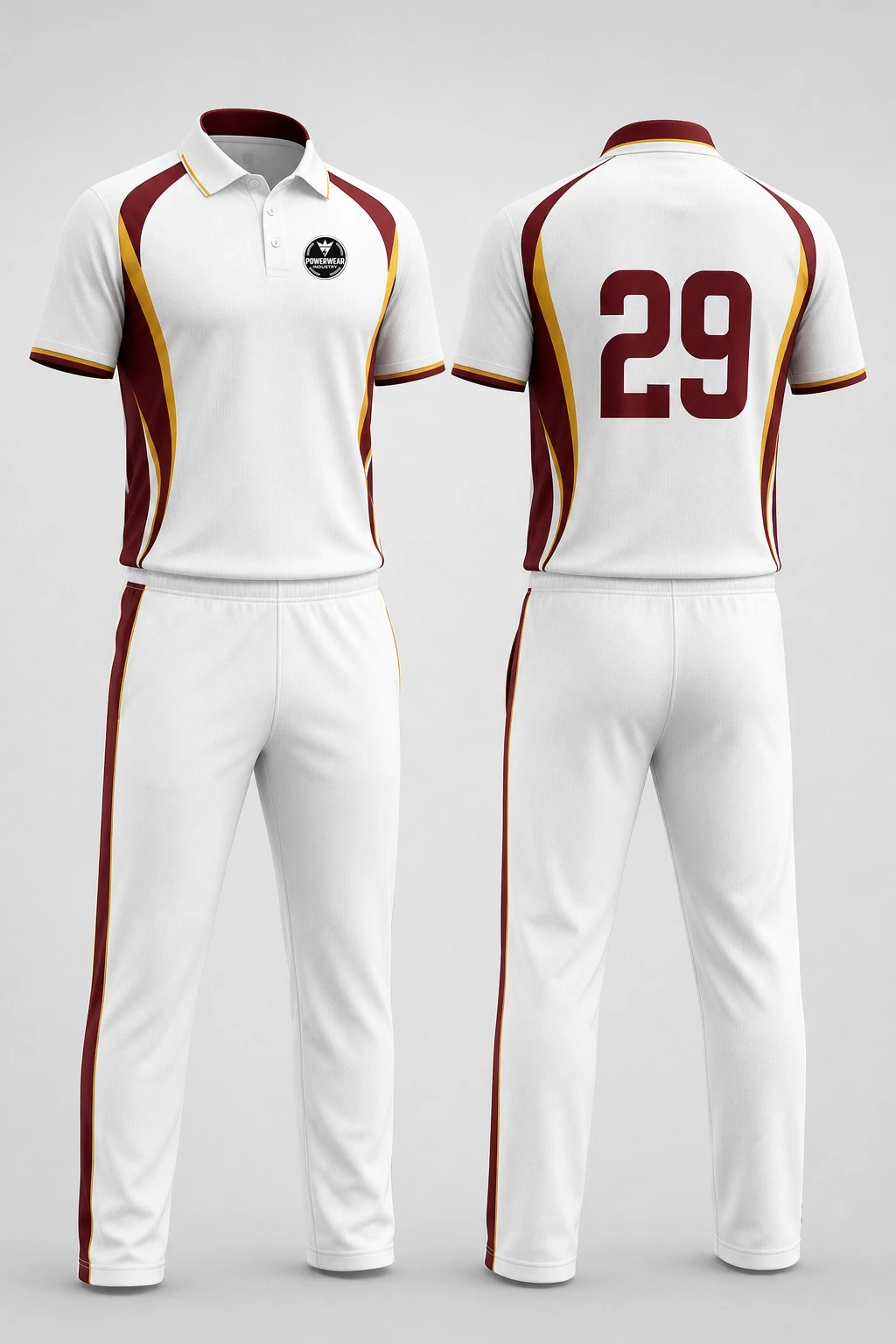 Custom Cricket Uniform — Design 07 by Power Wear Industry with left-chest logo