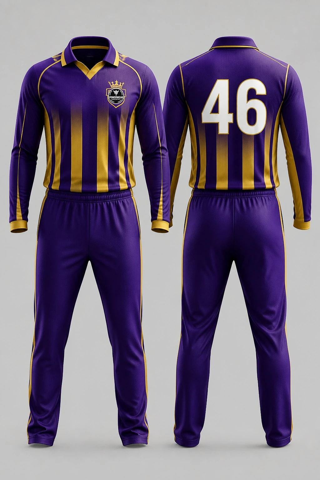 Custom Cricket Uniform — Design 10 by Power Wear Industry with left-chest logo