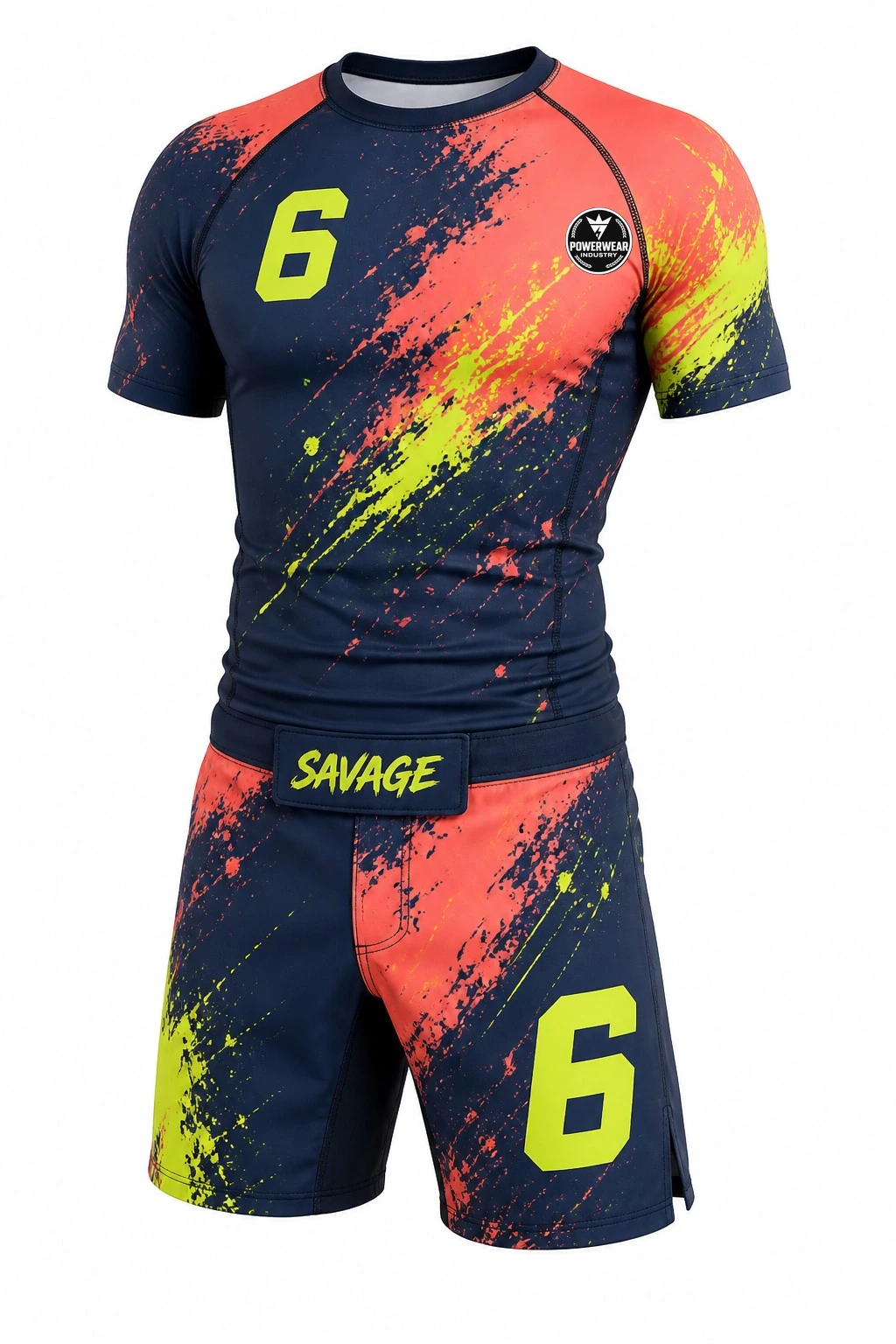 Custom MMA Set — Design 07 by Power Wear Industry with left-chest logo